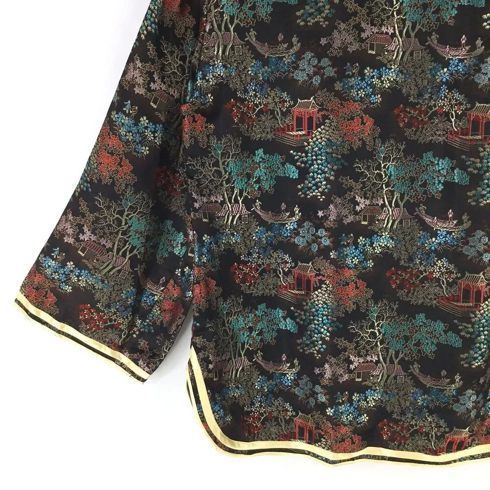 Vintage Solz Squirrel Satin Asian Jacket Womens sz L Black Multi 3/4 Sleeve NEW - Picture 7 of 11